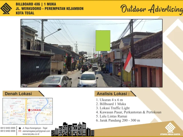 Sewa Titik Billboard di Kota Tegal, Jl. Werkudoro - Perempatan Kejambon, Kota Tegal