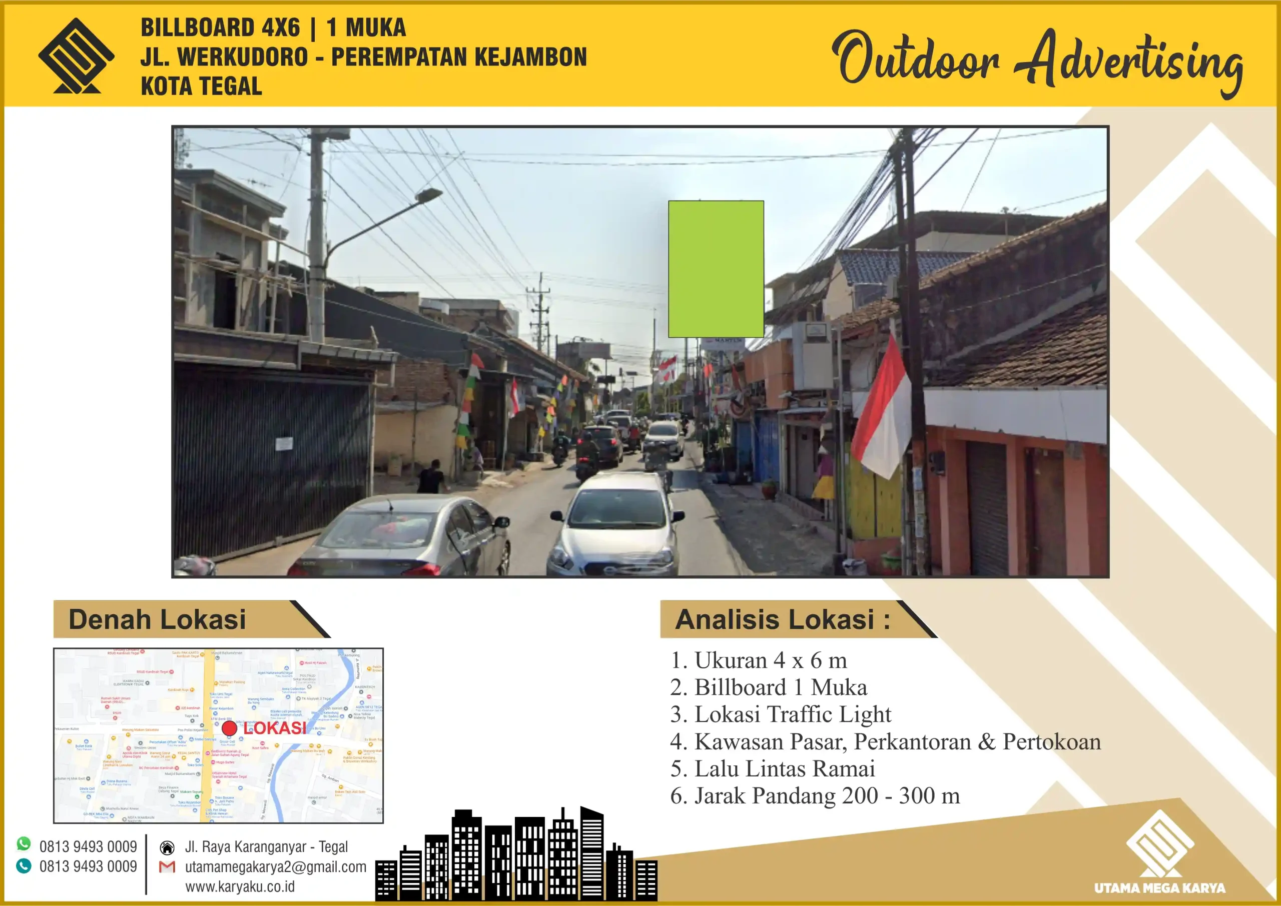 Sewa Titik Billboard di Kota Tegal, Jl. Werkudoro - Perempatan Kejambon, Kota Tegal