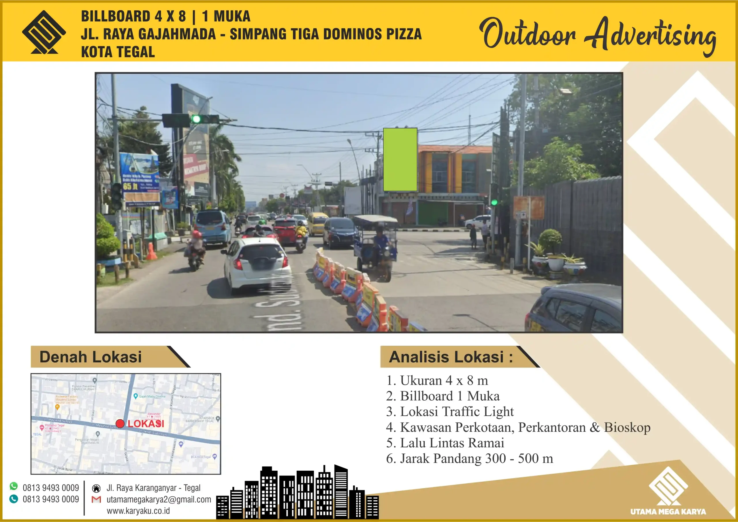 Sewa Titik Billboard di Kota Tegal, Jl. Raya Gajah Mada - Simpang Tiga Dominos Pizza, Kota Tegal