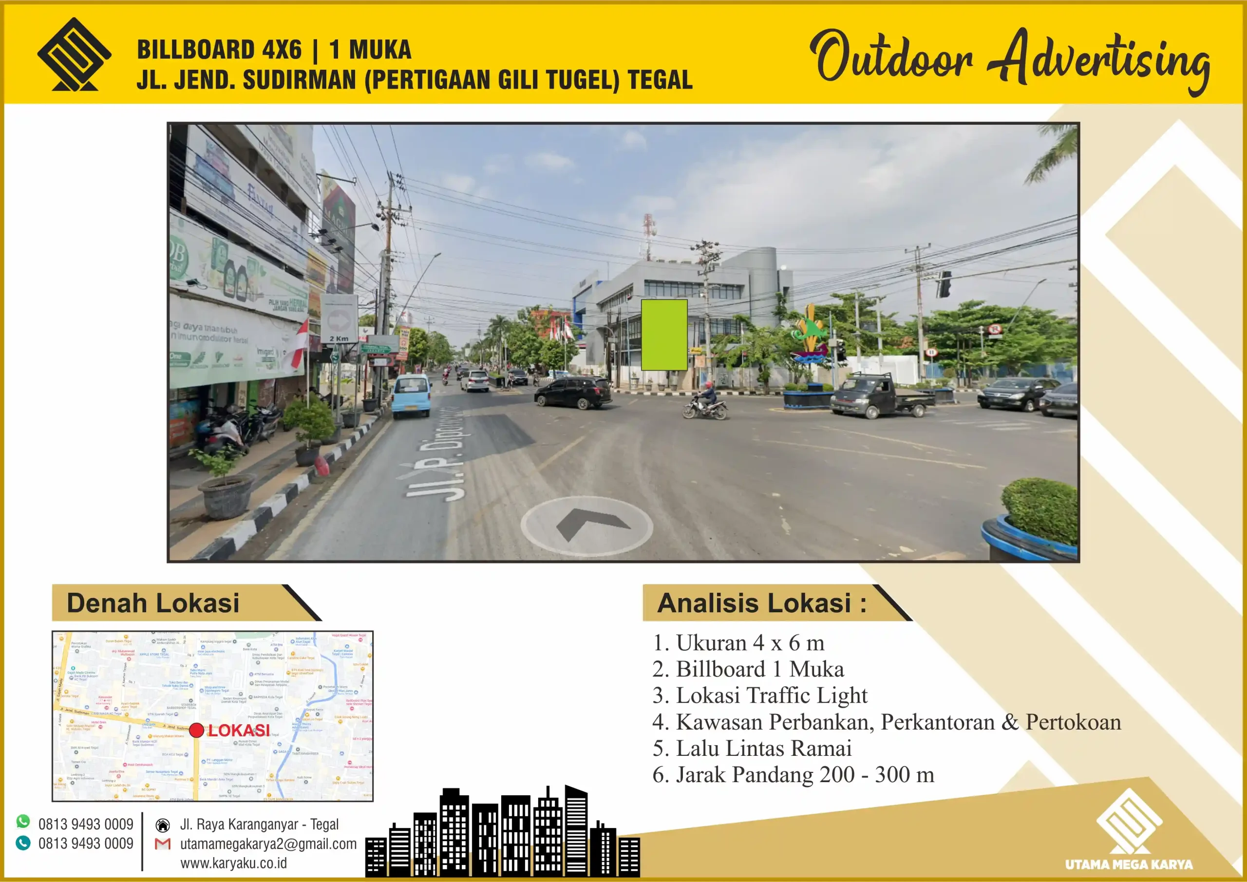 Sewa Titik Billboard di Kota Tegal, Jl. Jend. Sudirman (Pertigaan Gili Tugel), Kota Tegal