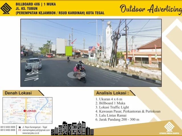 Sewa Titik Billboard di Kota Tegal, Jl. Jend. KS Tubun (Perempatan Kejambon/ RSUD Kardinah), Kota Tegal