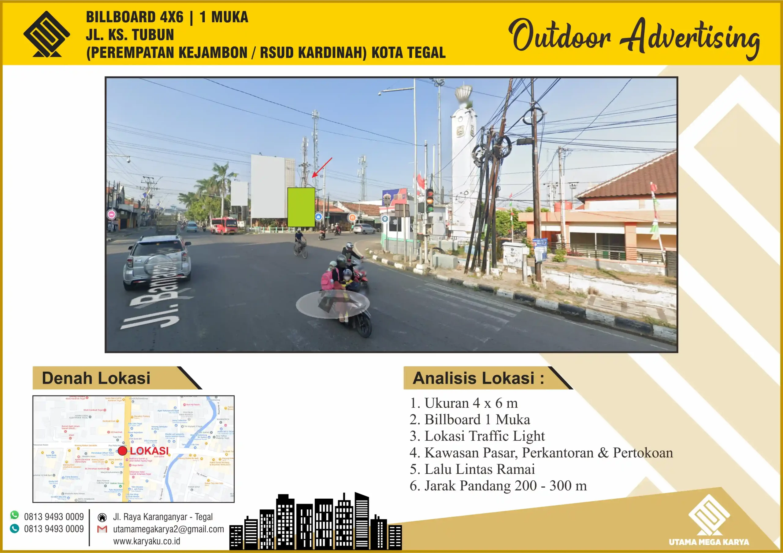 Sewa Titik Billboard di Kota Tegal, Jl. Jend. KS Tubun (Perempatan Kejambon/ RSUD Kardinah), Kota Tegal