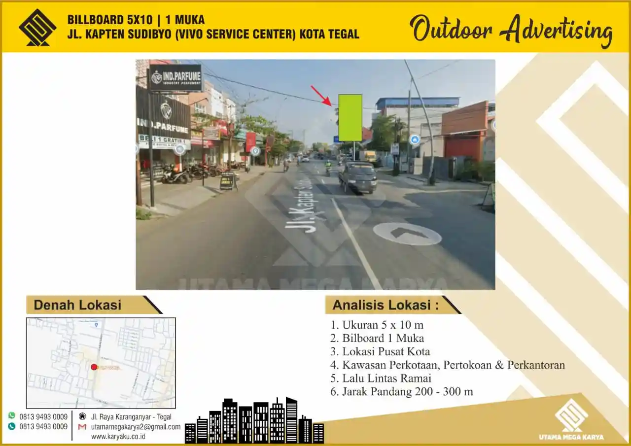 Sewa Titik Billboard di Kota Tegal, Jl. Kapten Sudibyo (Vivo Service Center), Kota Tegal