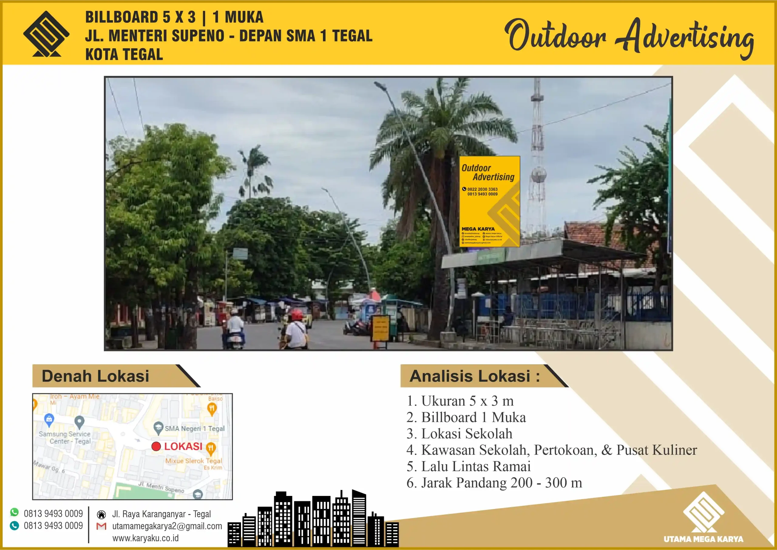 Sewa Titik Billboard di Kota Tegal, Jl. Menteri Supeno – Depan SMA 1 Tegal, Kota Tegal