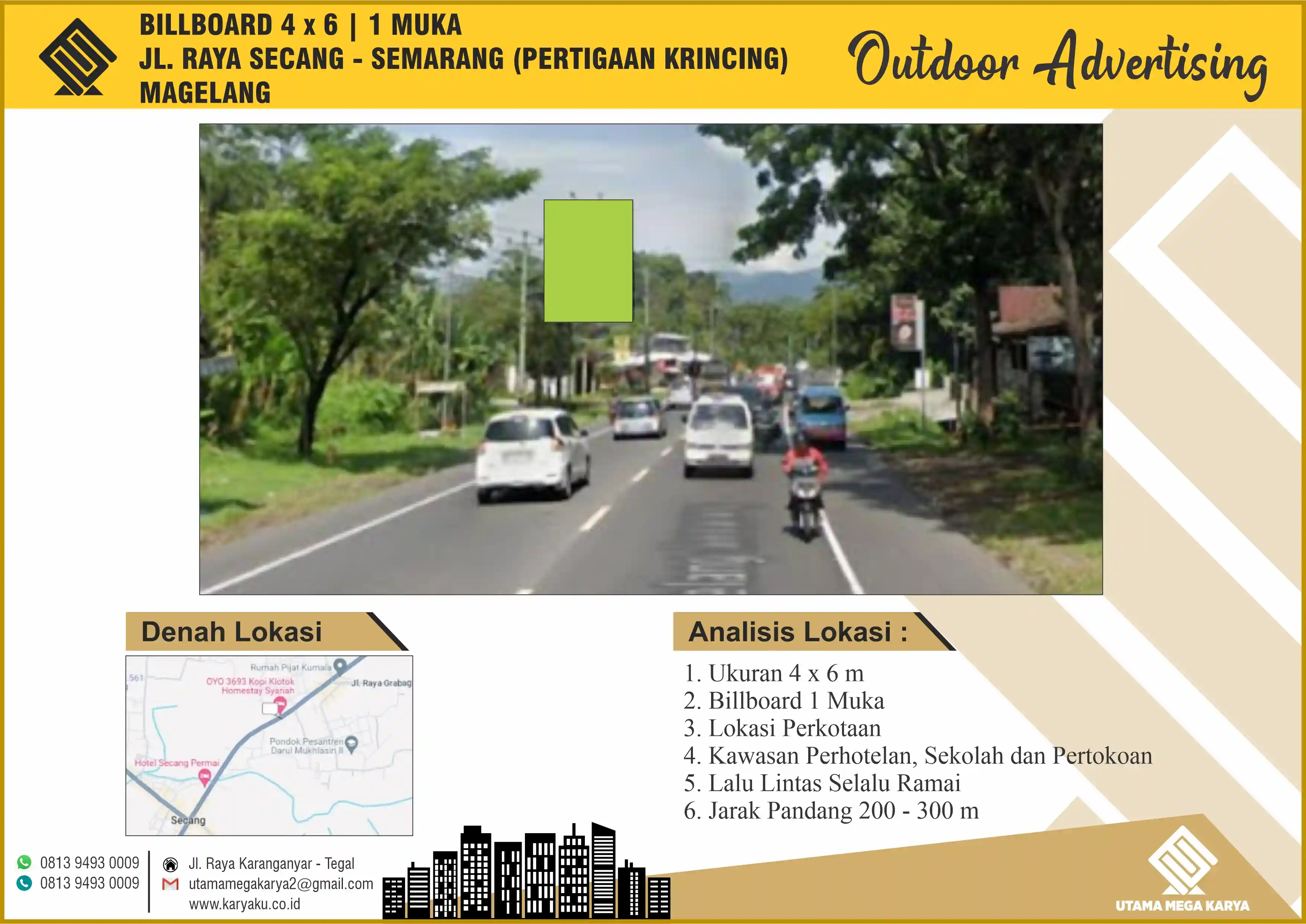 Sewa Titik Billboard di Magelang, Jl. Raya Secang - Semarang (Pertigaan Krincing), Magelang