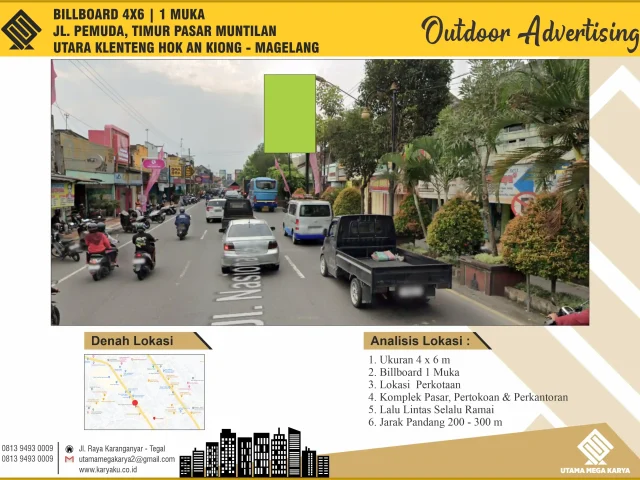 Sewa Titik Billboard di Magelang, Jl. Pemuda, Timur Pasar Muntilan, Utara Kllenteng Hok An Kiong - Magelang