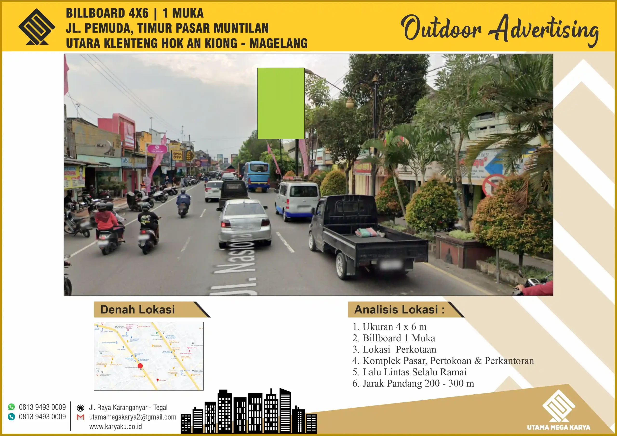 Sewa Titik Billboard di Magelang, Jl. Pemuda, Timur Pasar Muntilan, Utara Kllenteng Hok An Kiong – Magelang