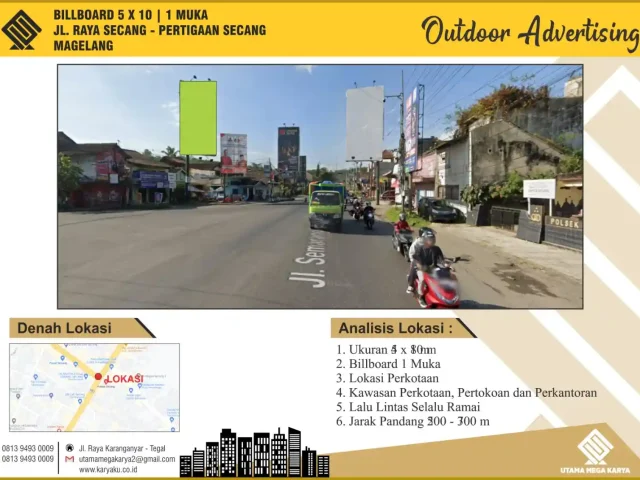 Sewa Titik Billboard di Magelang, Jl. Raya Secang - Pertigaan Secang, Magelang