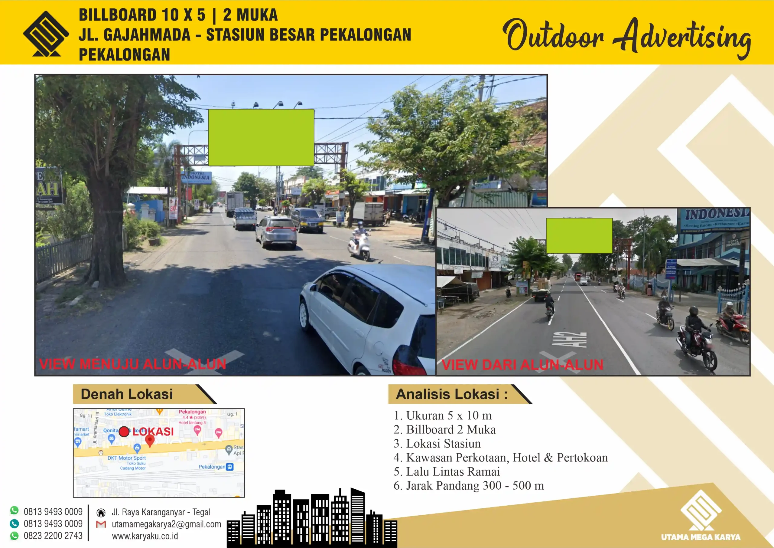 Sewa Titik Billboard di Pekalongan, Jl. Gajah Mada - Stasiun Besar Pekalongan, Pekalongan