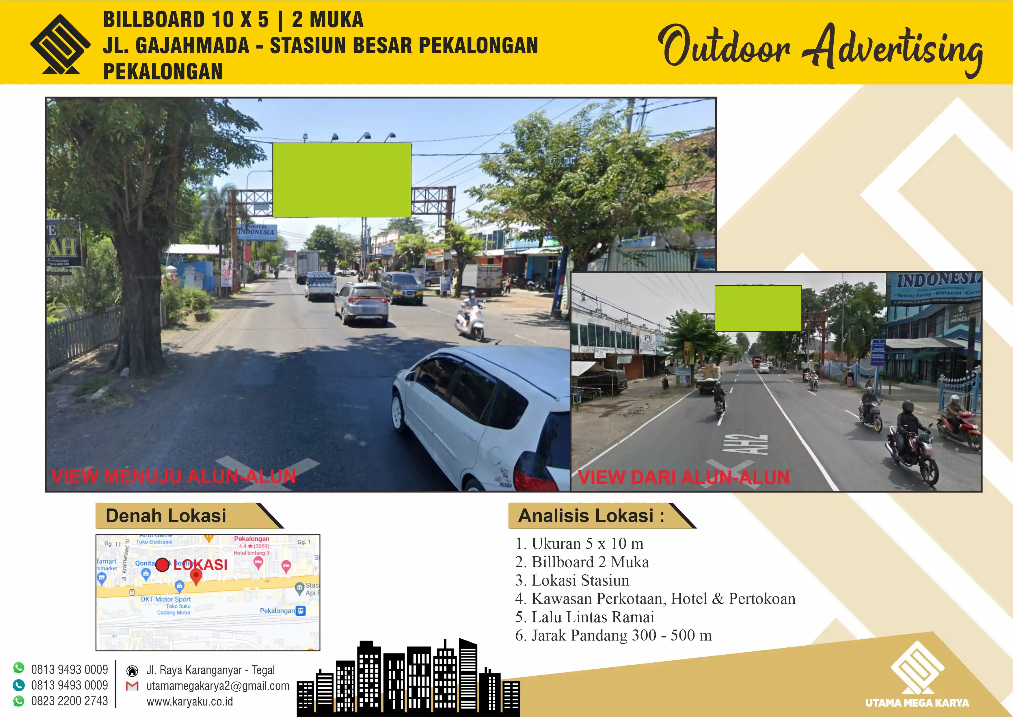 Sewa Titik Billboard di Pekalongan, Jl. Gajah Mada - Stasiun Besar Pekalongan, Pekalongan