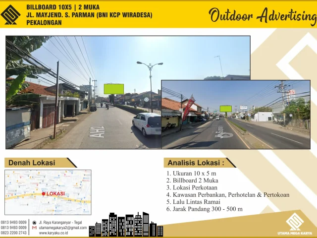 Sewa Titik Billboard di Pekalongan, Jl. Mayjend. S, Parman (BNI KCP Wiradesa), Pekalongan