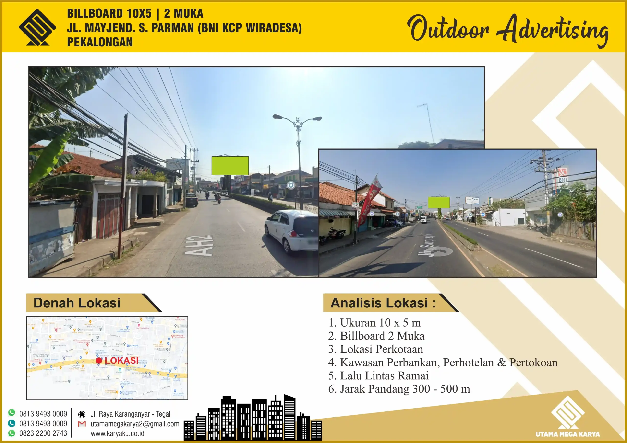 Sewa Titik Billboard di Pekalongan, Jl. Mayjend. S, Parman (BNI KCP Wiradesa), Pekalongan
