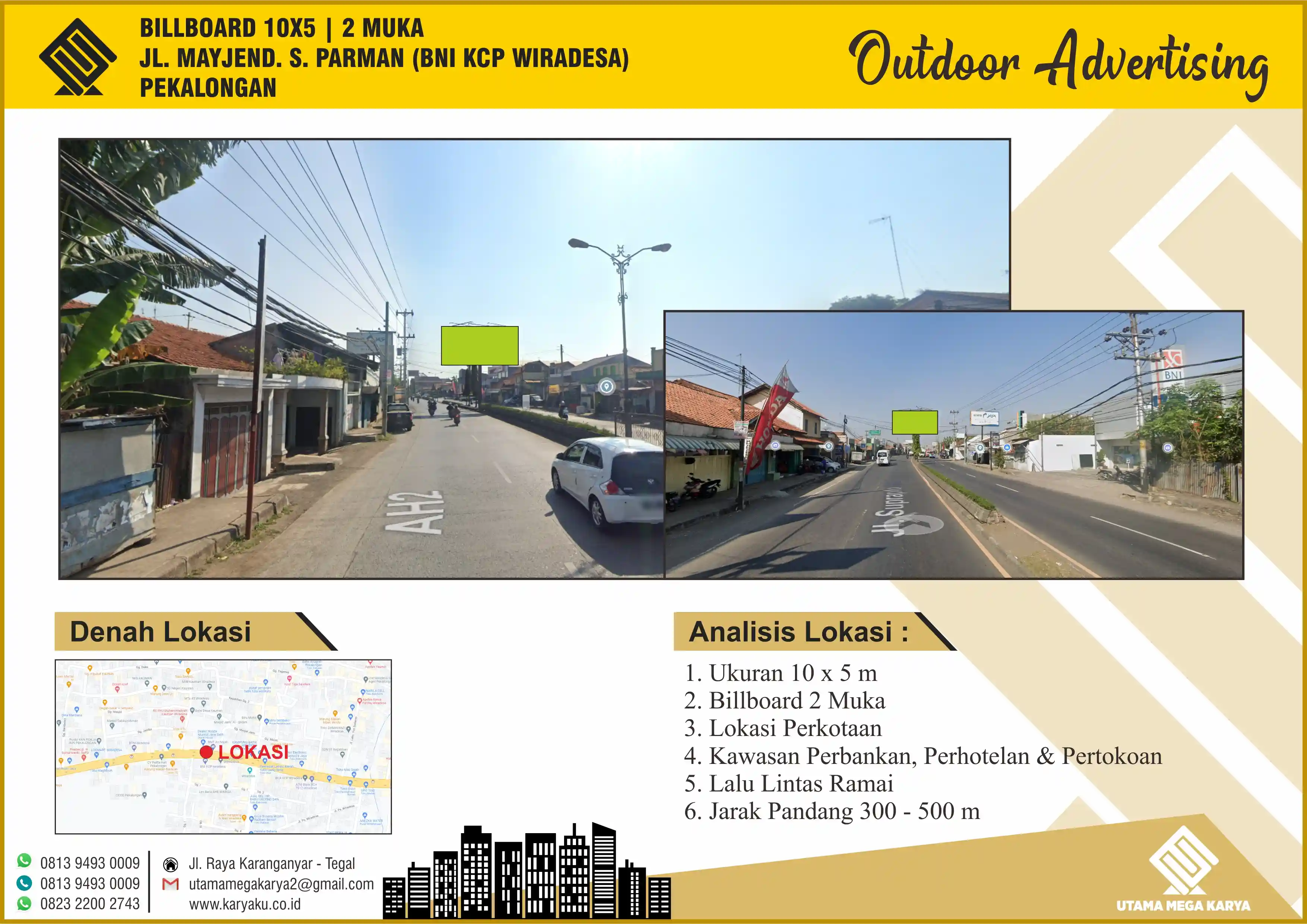 Sewa Titik Billboard di Pekalongan, Jl. Mayjend. S, Parman (BNI KCP Wiradesa), Pekalongan