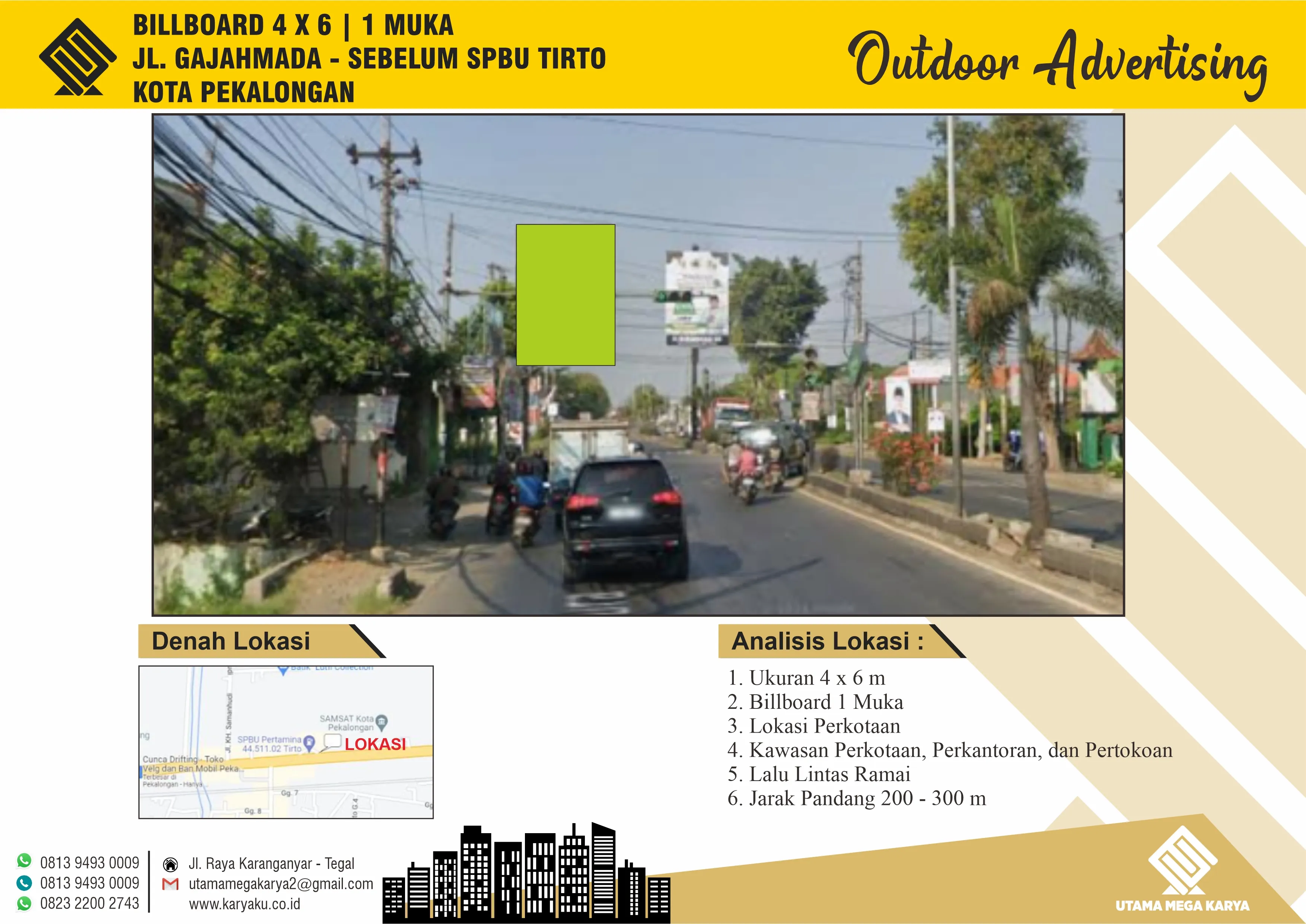 Sewa Titik Billboard di Pekalongan, Jl. Gajah Mada - Sebelum SPBU Tirto ,Kota Pekalongan