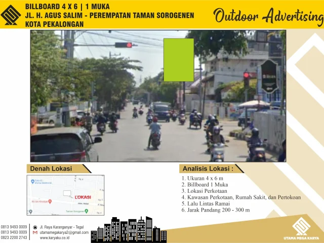 Sewa Titik Billboard di Pekalongan, Jl. H. Agus Salim - Perempatan Taman Sorogenen Kota Pekalongan