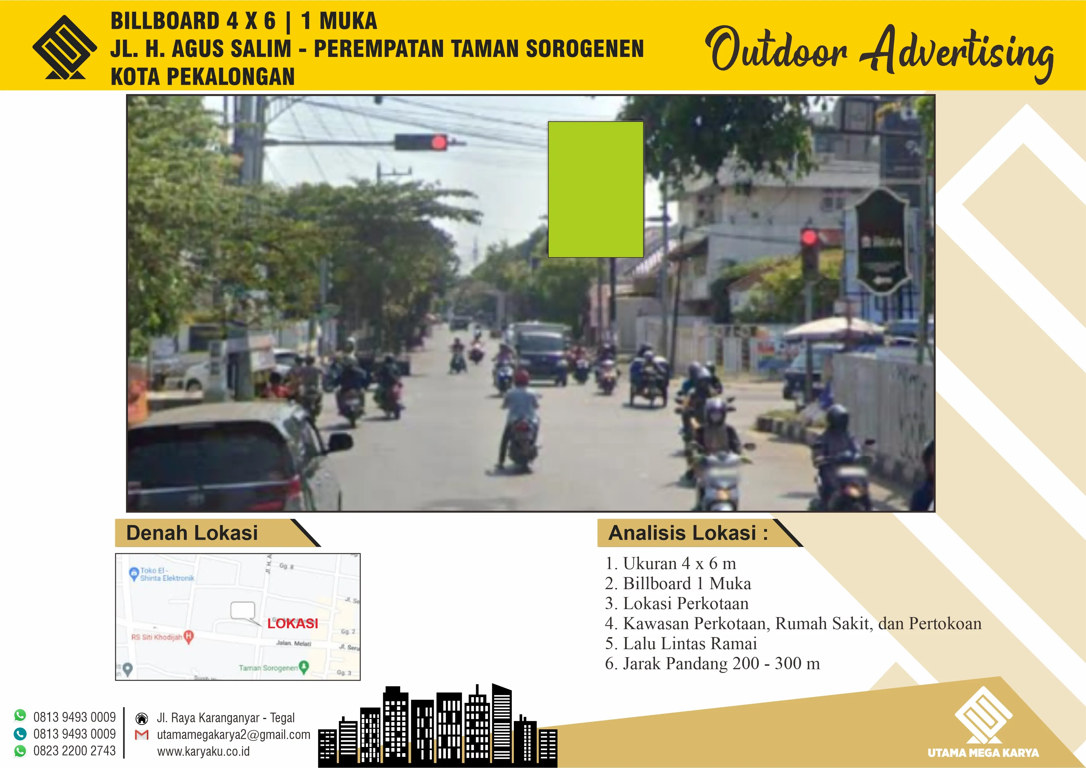 Sewa Titik Billboard di Pekalongan, Jl. H. Agus Salim - Perempatan Taman Sorogenen Kota Pekalongan