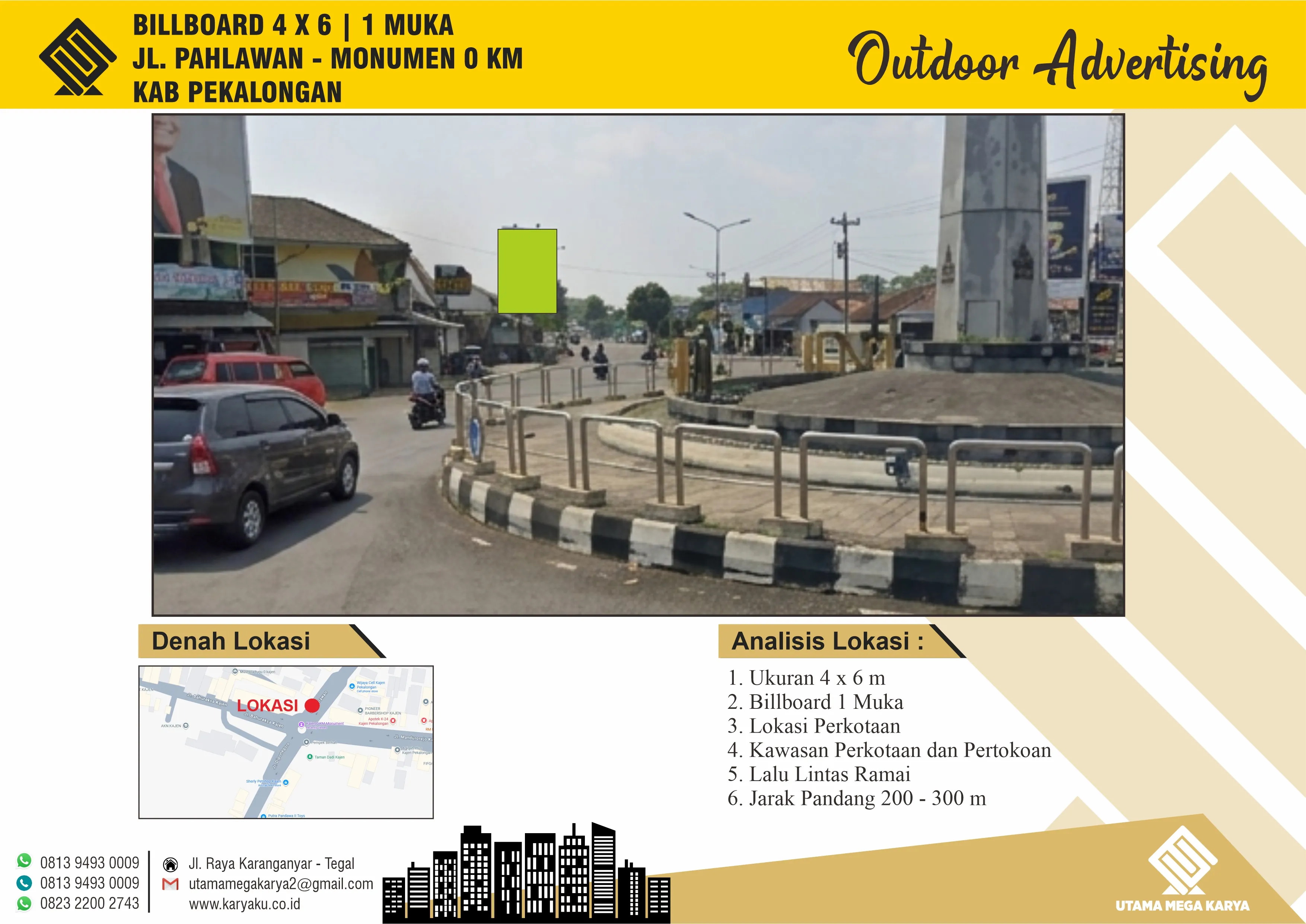 Sewa Titik Billboard di Pekalongan, Jl. Pahlawan - Monumen 0 KM, Kab. Pekalongan, Pekalongan