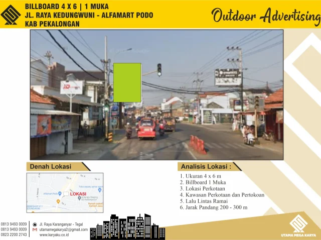 Sewa Titik Billboard di Pekalongan, Jl. Raya Kedungwuni - Alfamart Podo Kab. Pekalongan, Pekalongan
