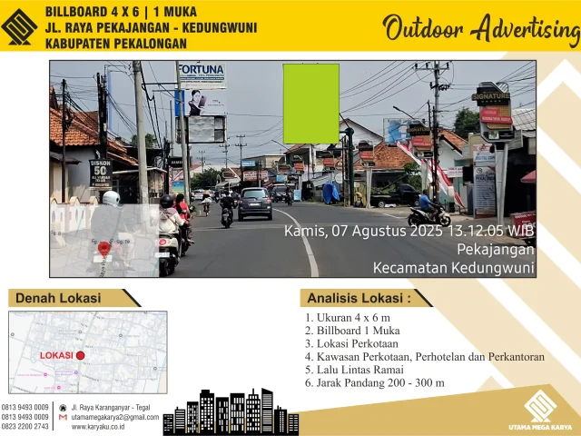 Sewa Titik Billboard di Pekalongan, Jl. Raya Pekajangan - Kedungwuni, Kab. Pekalongan