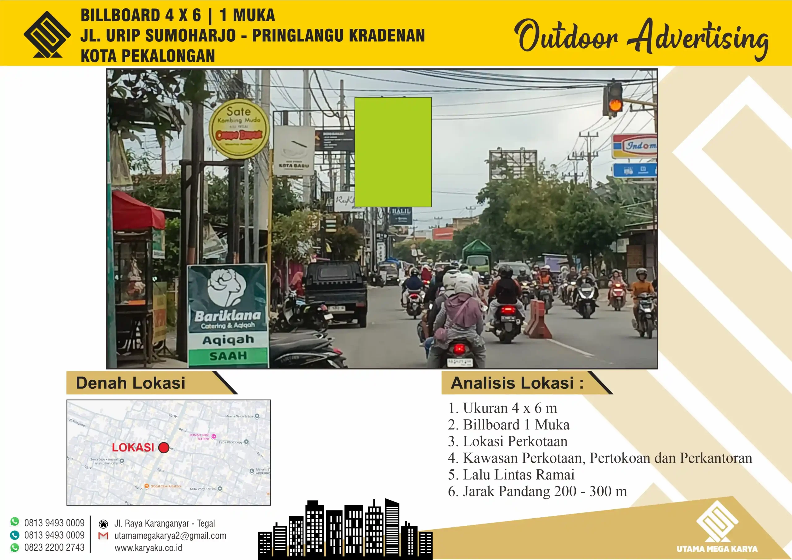 Sewa Titik Billboard di Pekalongan, Jl. Urip Sumoharjo - Pringlangu Kradenan, Kota Pekalongan