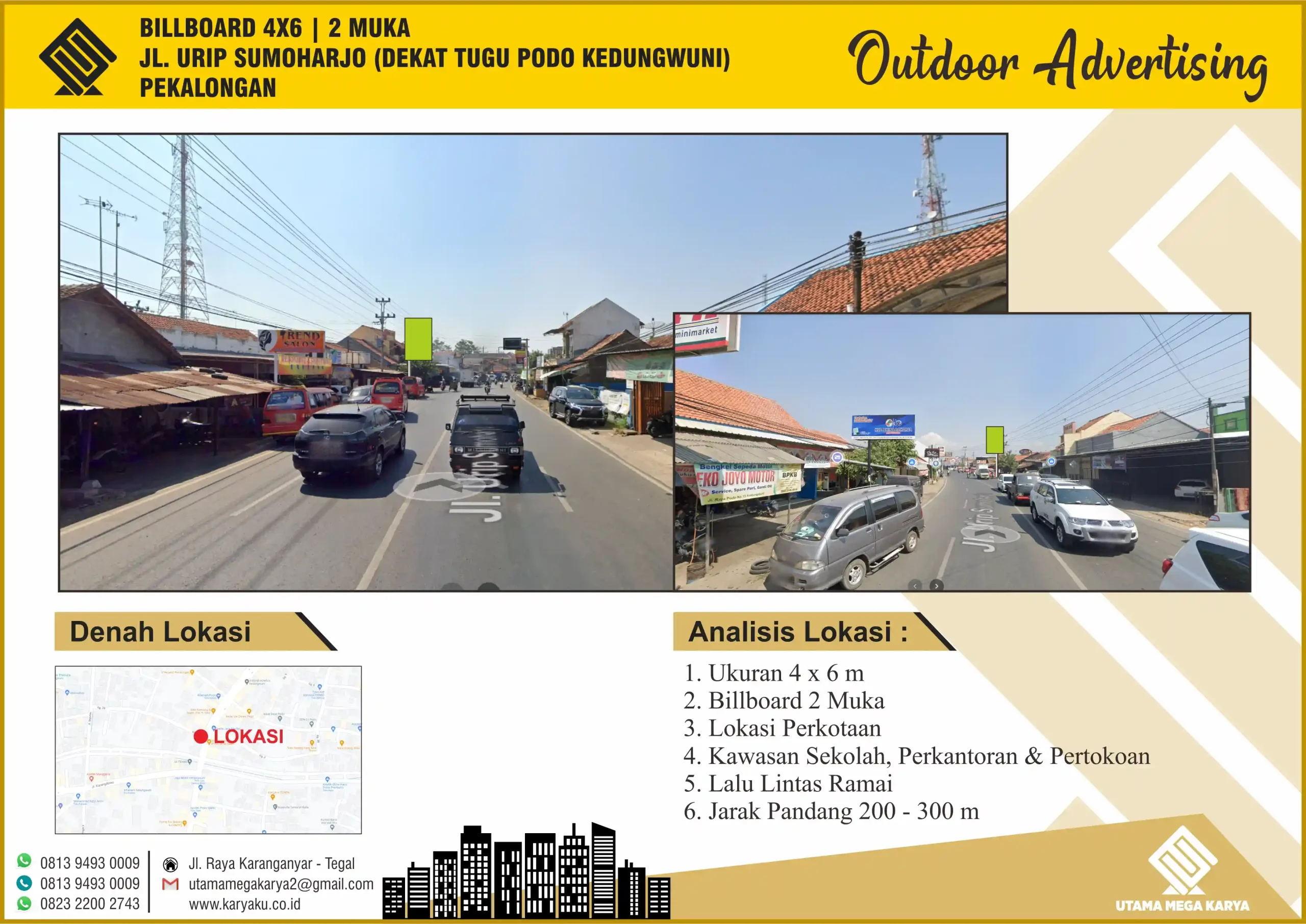 Sewa Titik Billboard di Pekalongan, Jl. Urip Sumoharjo (Dekat Tugu Podo Kedungwuni), Pekalongan