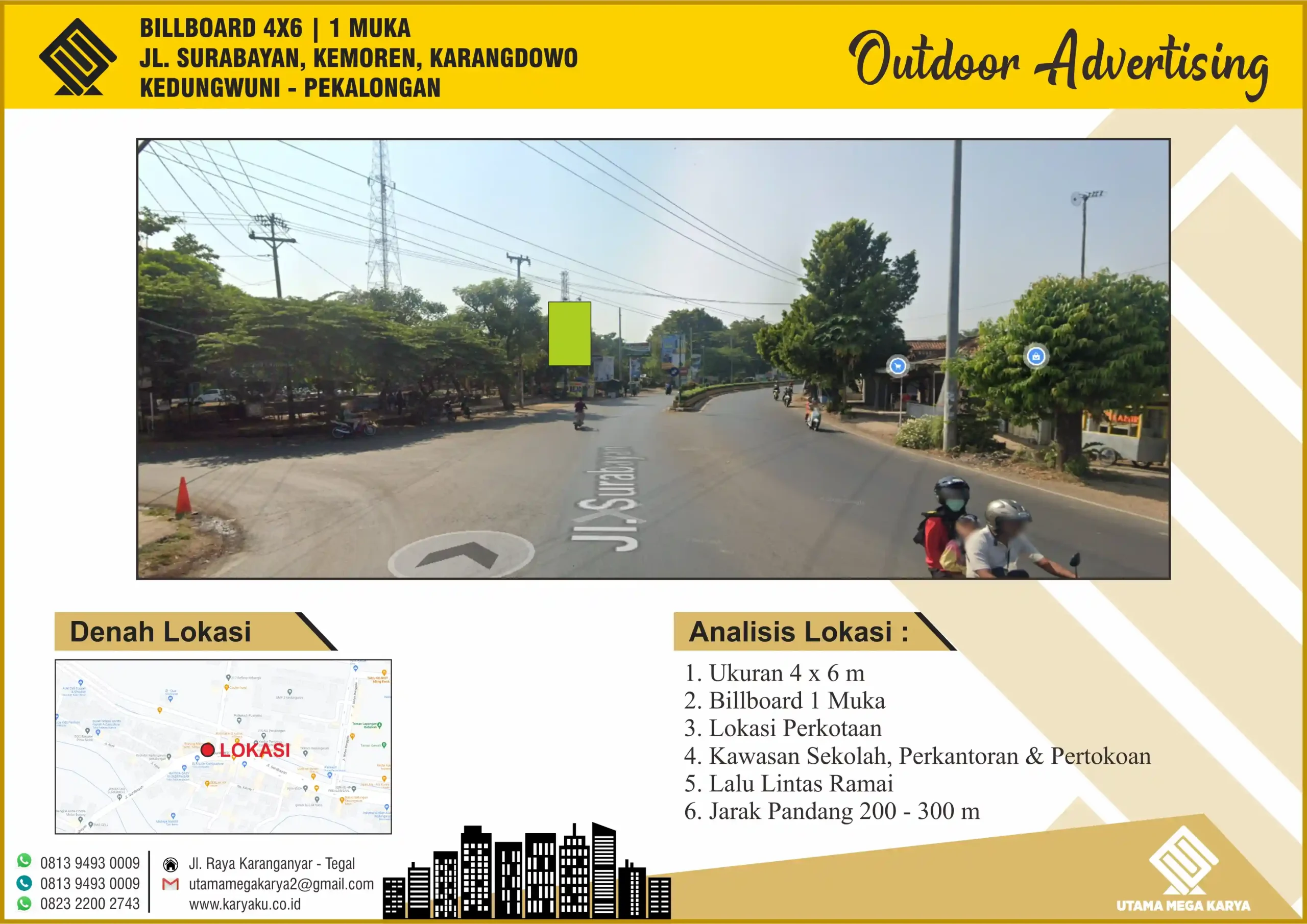 Sewa Titik Billboard di Pekalongan, Jl. Surabayan, Komoren, Karangdowo Kedungwuni - Pekalongan