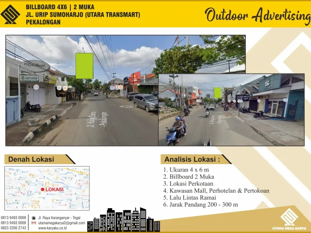 Sewa Titik Billboard di Pekalongan, Jl. Urip Sumaharjo (utara transmart), Pekalongan