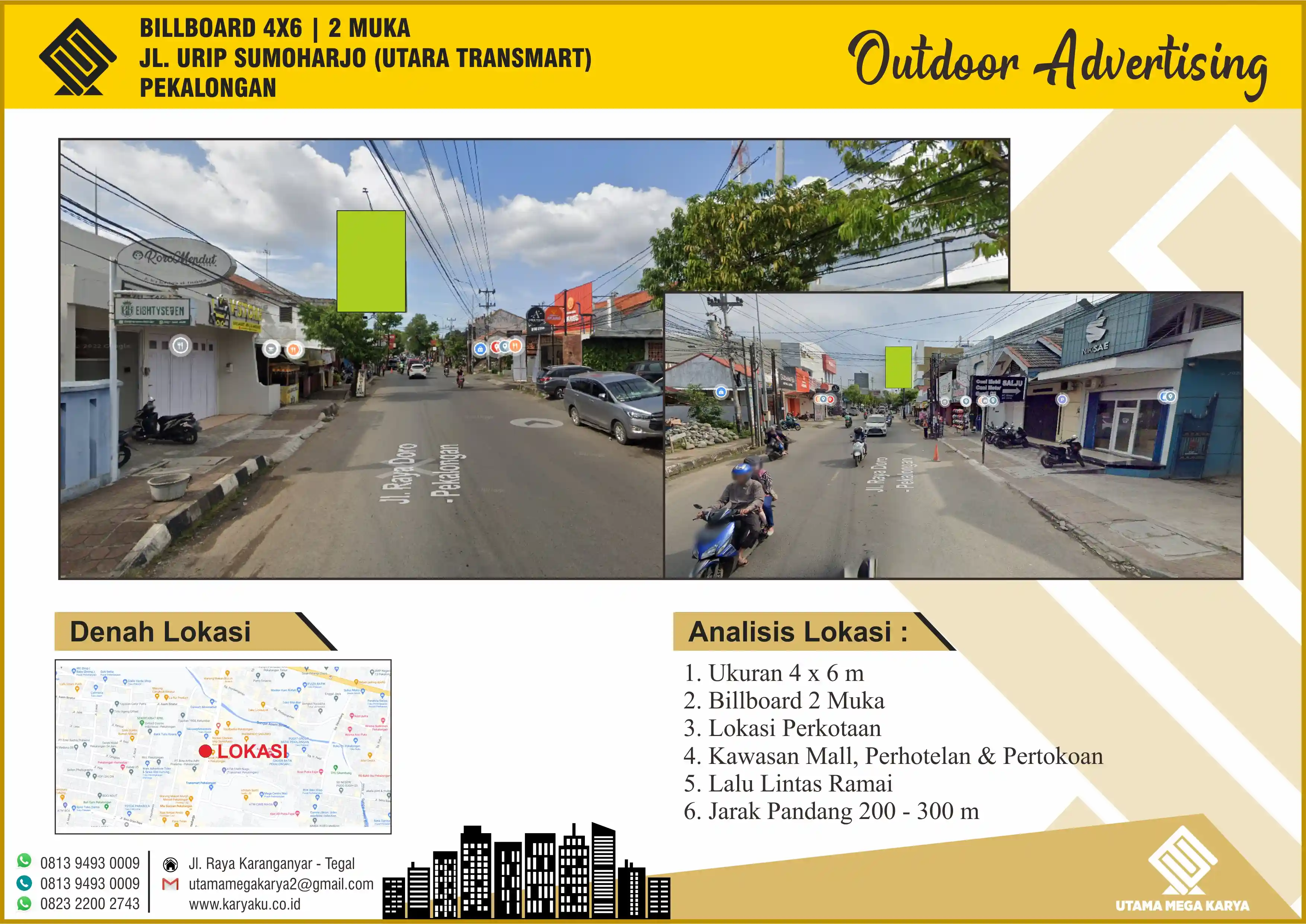 Sewa Titik Billboard di Pekalongan, Jl. Urip Sumaharjo (utara transmart), Pekalongan