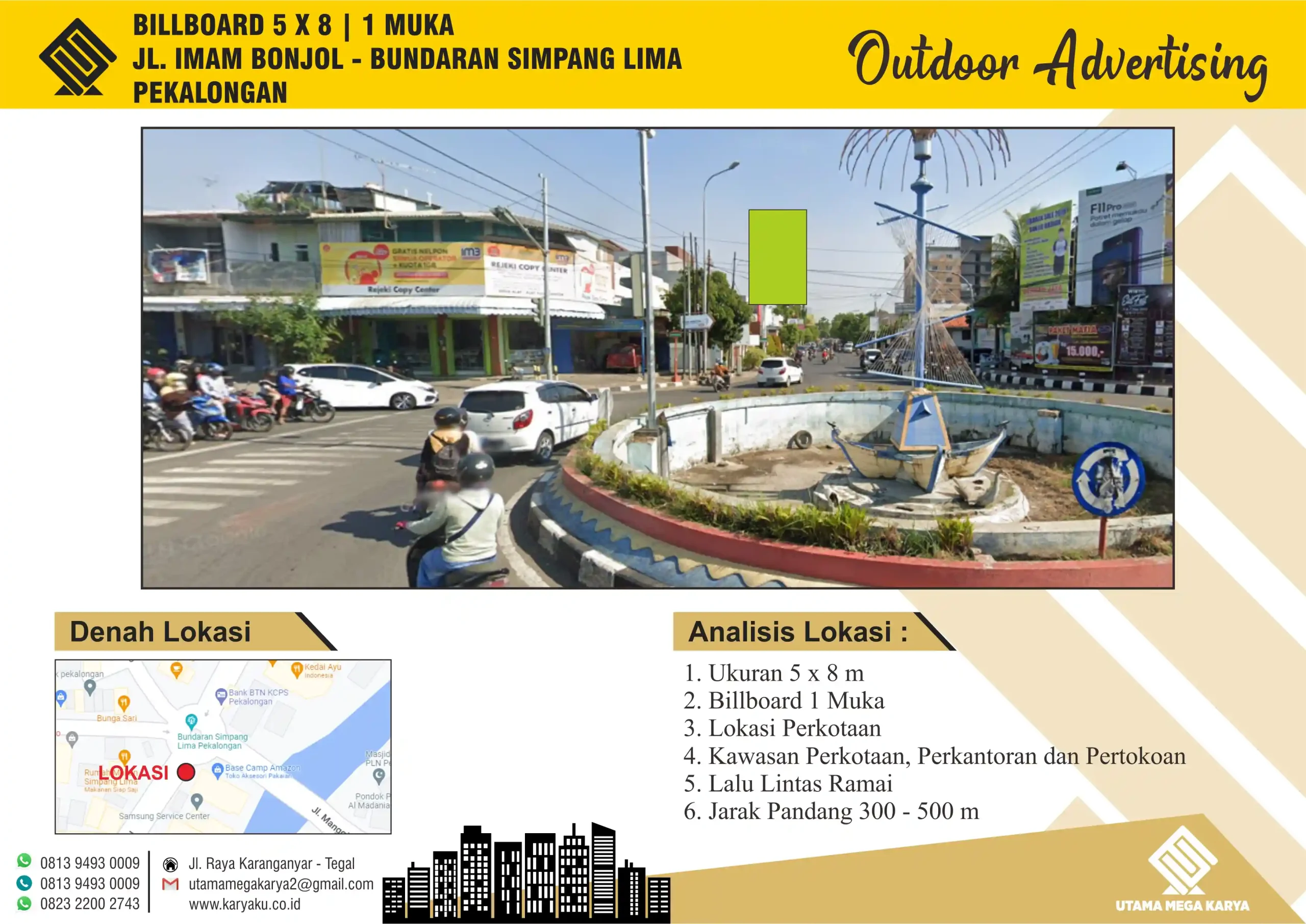 Sewa Titik Billboard di Pekalongan, Jl. Imam Bonjol- Bundaran Simpang Lima, Pekalongan