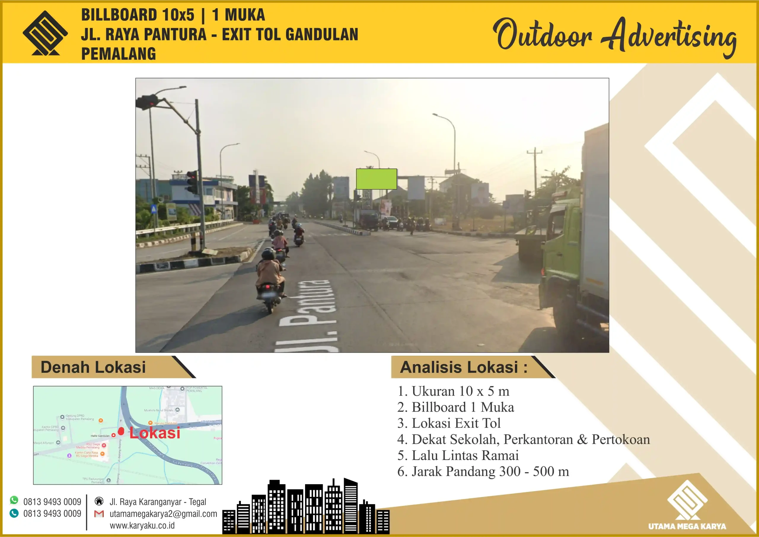 Sewa Titik Billboard di Pemalang, Jl. Raya Pantura (Exit Tol Gandulan) Sawah Beji, Kec. Taman, Kabupaten Pemalang
