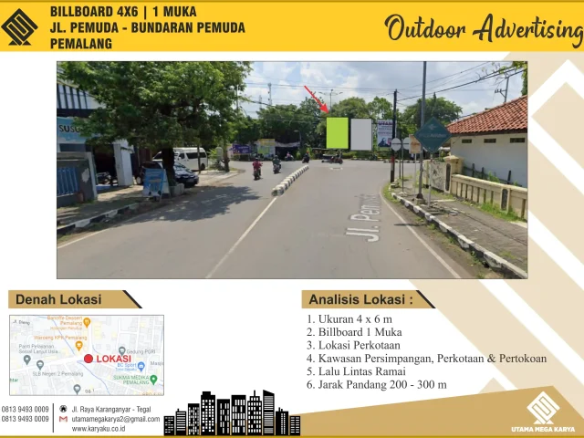 Sewa Titik Billboard di Pemalang, Jl. Pemuda (Bundaran Pemuda), Mulyoharjo Kec. Pemalang, Kabupaten Pemalang
