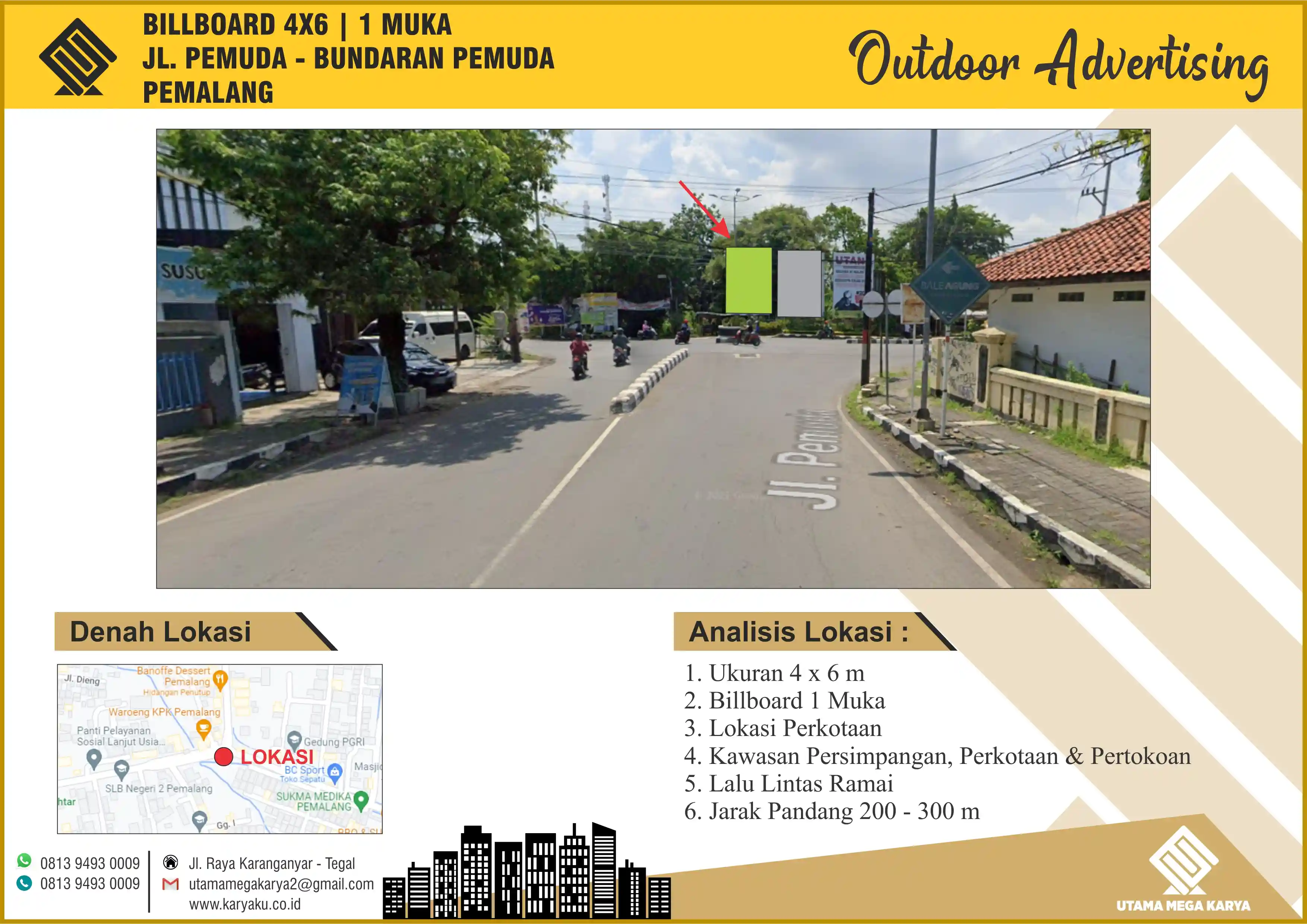 Sewa Titik Billboard di Pemalang, Jl. Pemuda (Bundaran Pemuda), Mulyoharjo Kec. Pemalang, Kabupaten Pemalang