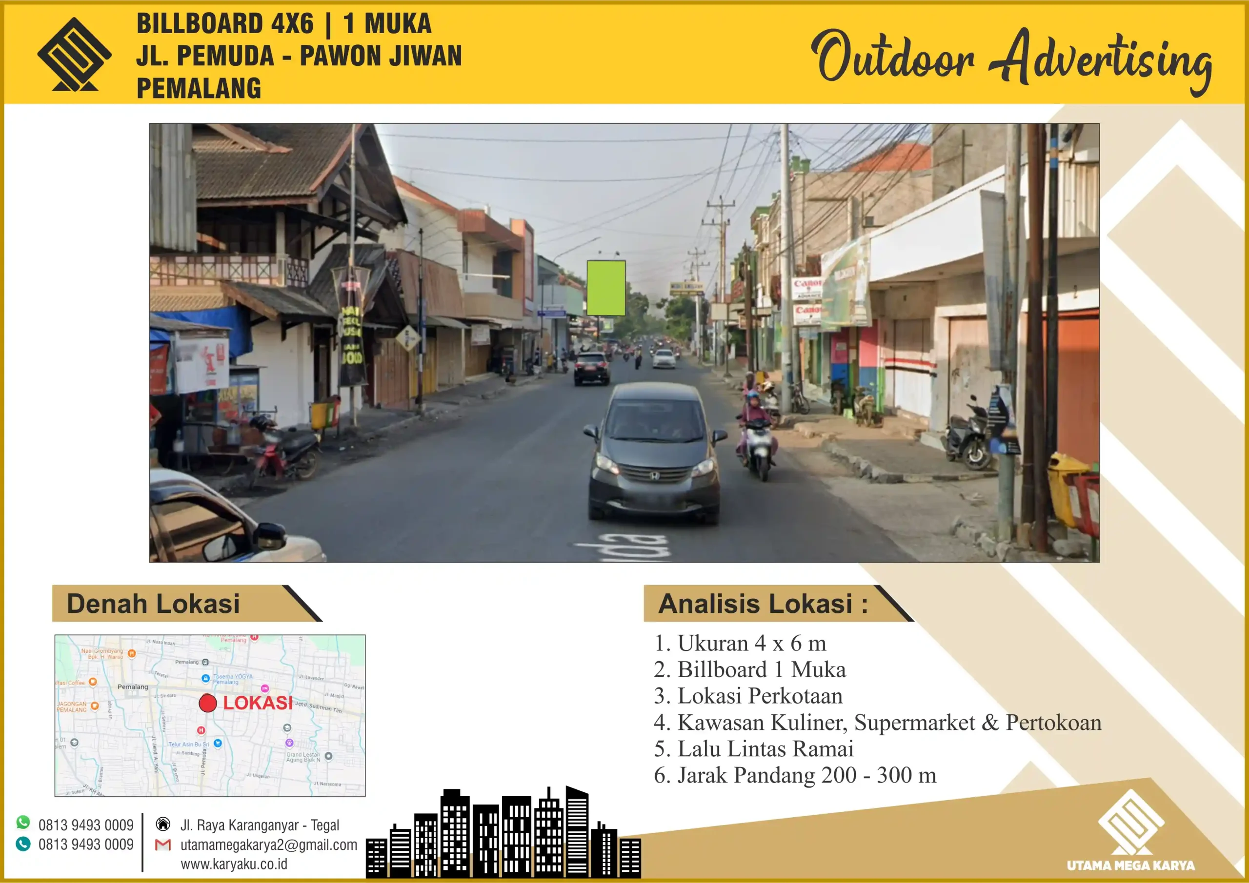 Sewa Titik Billboard di Pemalang, Jl. Pemuda (depan Pawon Jiwan) Mulyoharjo, Kec. Pemalang, Kabupaten Pemalang