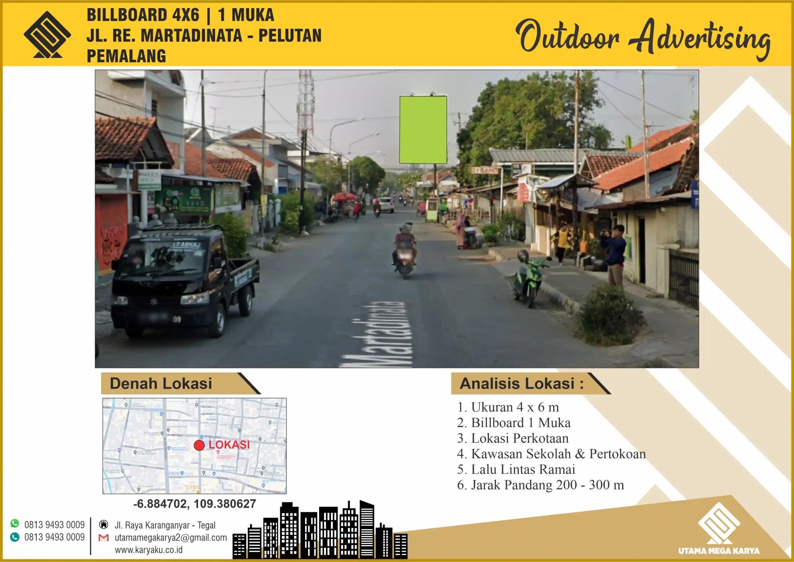 Sewa Titik Billboard di Pemalang, Jl. R.E. Martadinata, Pelutan, Kec. Pemalang, Kabupaten Pemalang