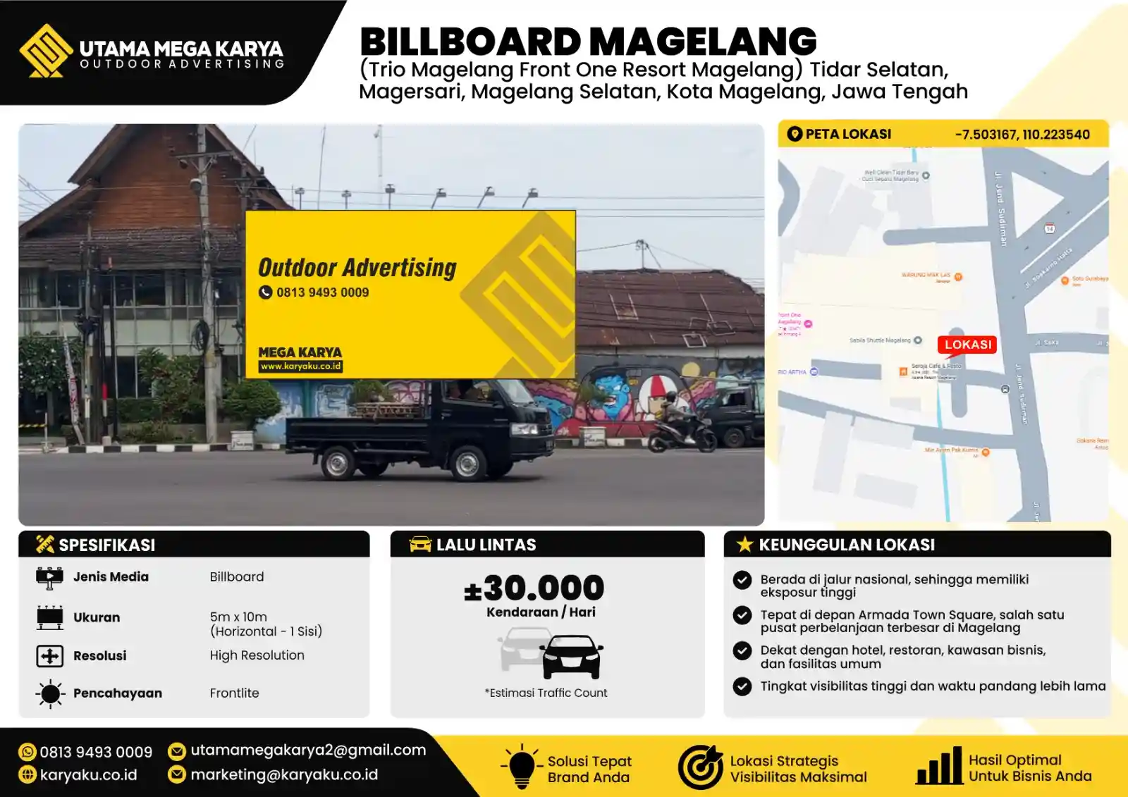 Sewa Titik Billboard di Magelang, Trio Magelang Front one Resort Magelang) Tidar Selatan, Magerari Magelang Selatan, Kota Magelang Jawa Tengah