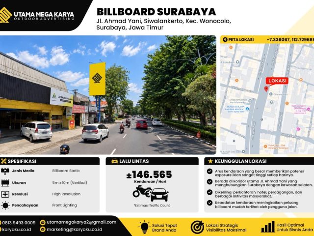Sewa Titik Billboard di Surabaya, Jl. Ahmad Yani, Siwalankerto, Kec. Wonocolo, Surabaya, Jawa Timur
