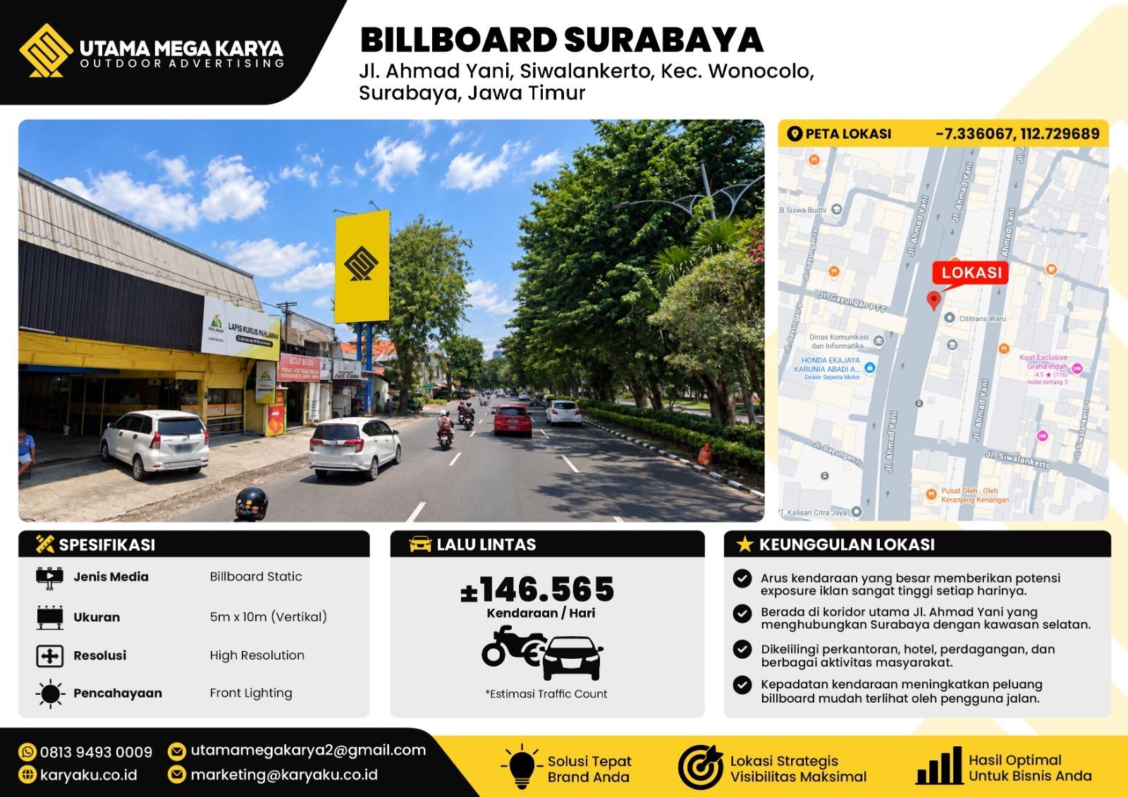Sewa Titik Billboard di Surabaya, Jl. Ahmad Yani, Siwalankerto, Kec. Wonocolo, Surabaya, Jawa Timur