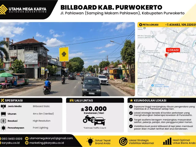 Sewa Titik Billboard di Jl. Pahlawan (Samping Makam Pahlawan), Kabupaten Purwokerto