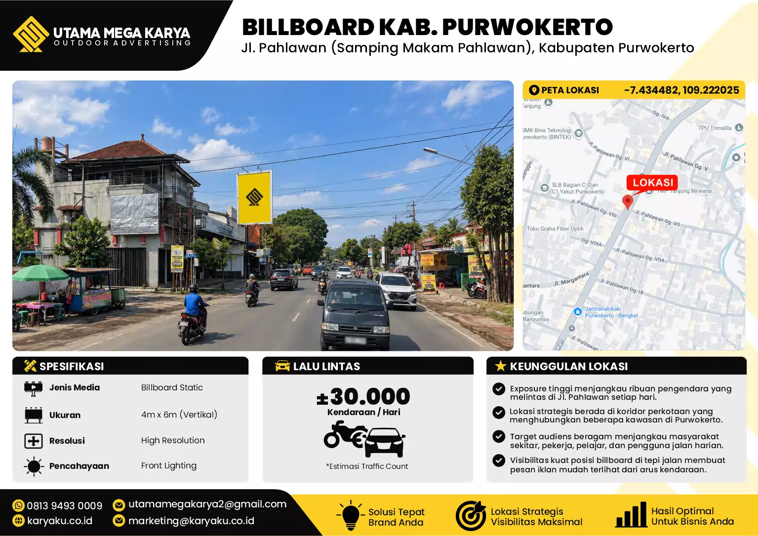 Sewa Titik Billboard di Jl. Pahlawan (Samping Makam Pahlawan), Kabupaten Purwokerto