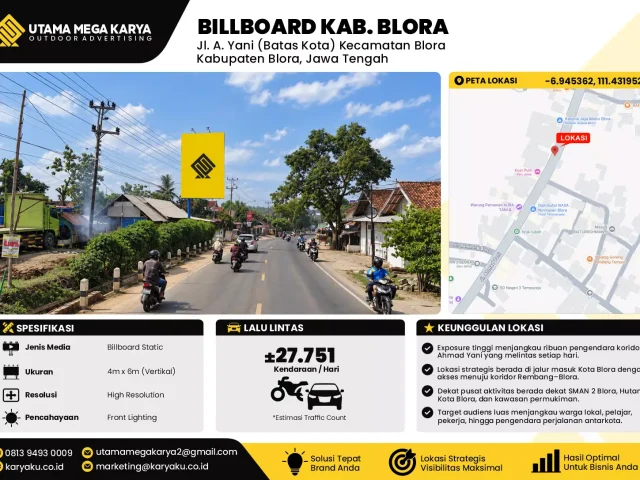 Sewa Titik Billboard di Jl. A. Yani (Batas Kota) Kecamatan BloraKabupaten Blora, Jawa Tengah