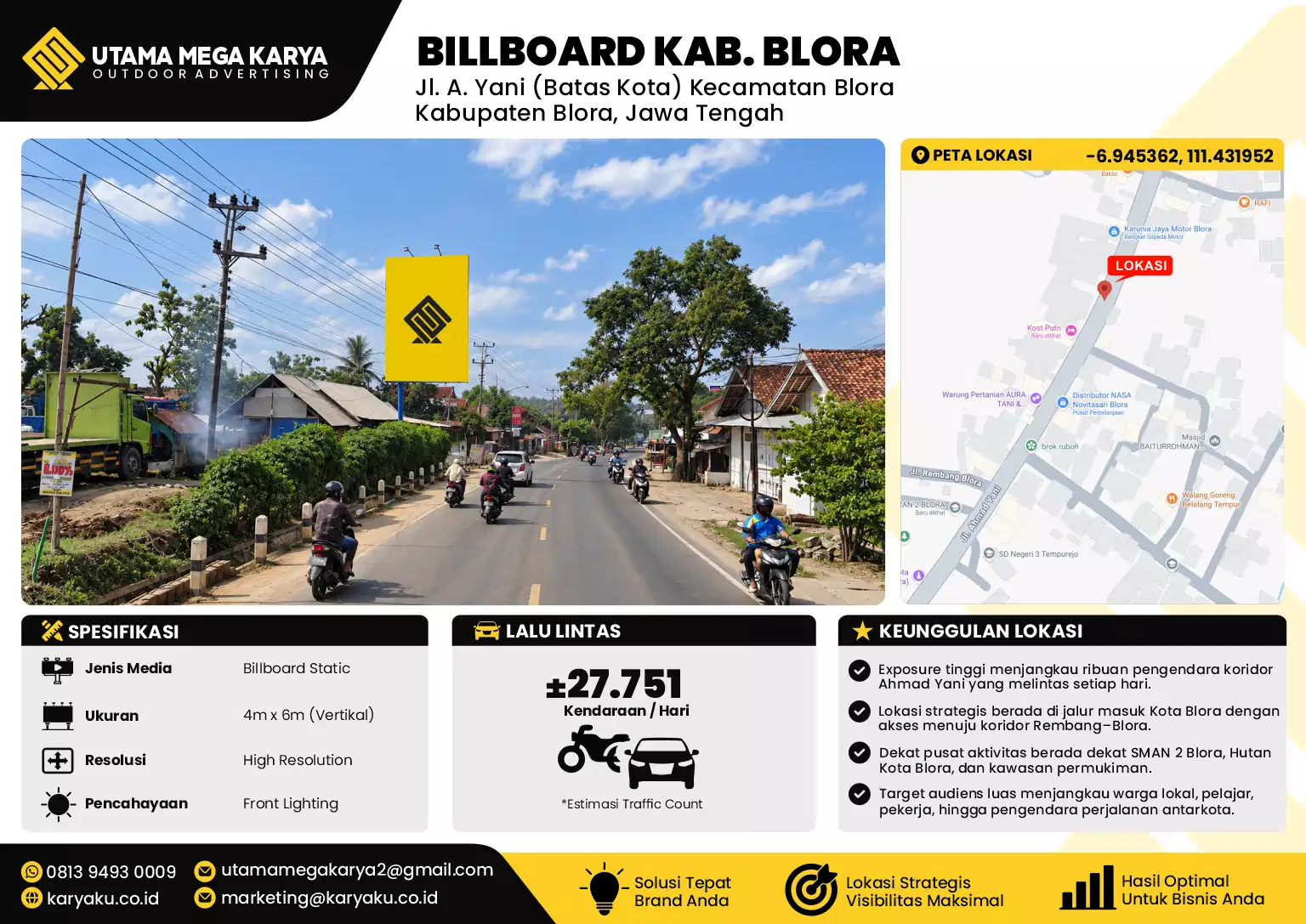 Sewa Titik Billboard di Jl. A. Yani (Batas Kota) Kecamatan BloraKabupaten Blora, Jawa Tengah