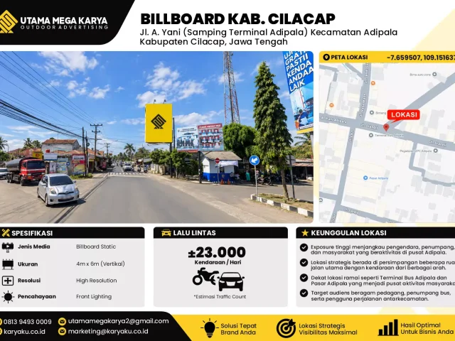 Sewa Titik Baliho di Jalan A Yani samping terminal adipala kecamatan adipala kabupaten cilacap jawa tengah