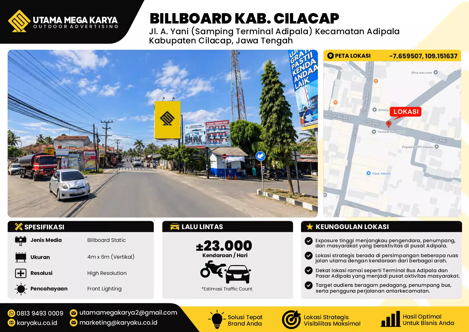 Sewa Titik Baliho di Jalan A Yani samping terminal adipala kecamatan adipala kabupaten cilacap jawa tengah