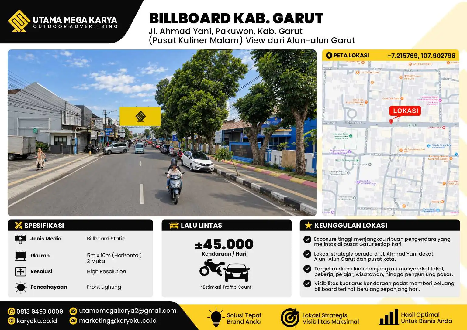 Sewa Titik Baliho dan Billboard di Jl. Ahmad Yani, Pakuwon, Kab. Garut (Pusat Kuliner Malam) View dari Alun-alun Garut