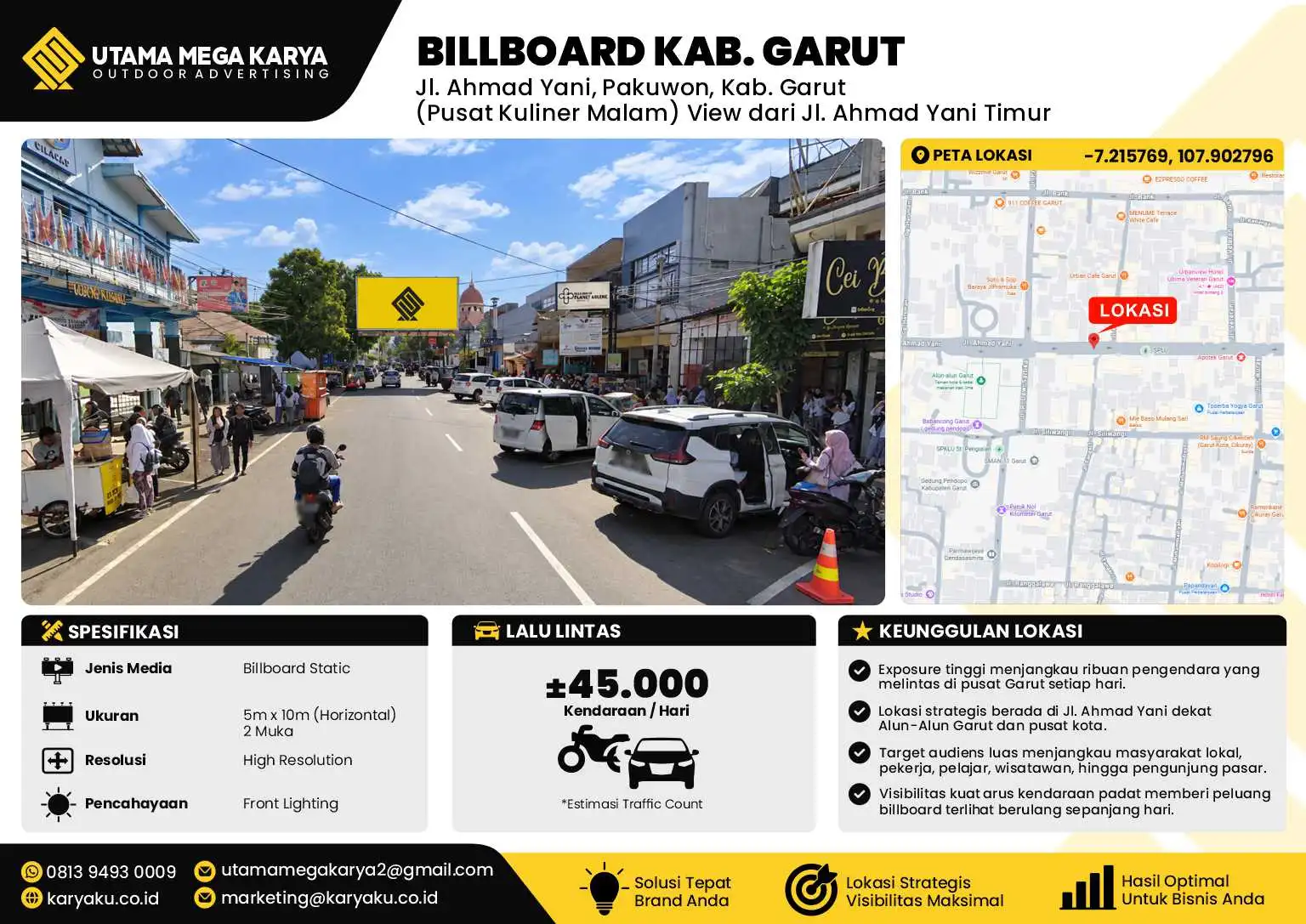Sewa Titik Baliho dan Billboard di Jl. Ahmad Yani, Pakuwon, Kab. Garut (Pusat Kuliner Malam) View dari Jl. Ahmad Yani Timur