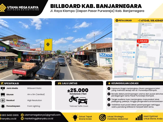 Sewa Titik Baliho dan Billboard di Jl. Ajibarang Secang (Depan Pasar Purwareja) Kab. Banjarnegara
