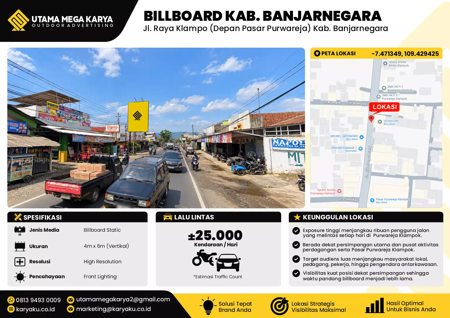 Sewa Titik Baliho dan Billboard di Jl. Ajibarang Secang (Depan Pasar Purwareja) Kab. Banjarnegara