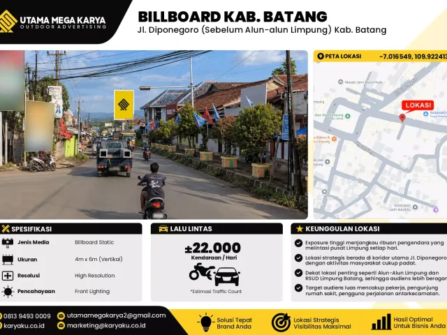 Sewa Titik Baliho dan Billboard di Jl. Diponegoro (Sebelum Alun-alun Limpung) Kab. Batang