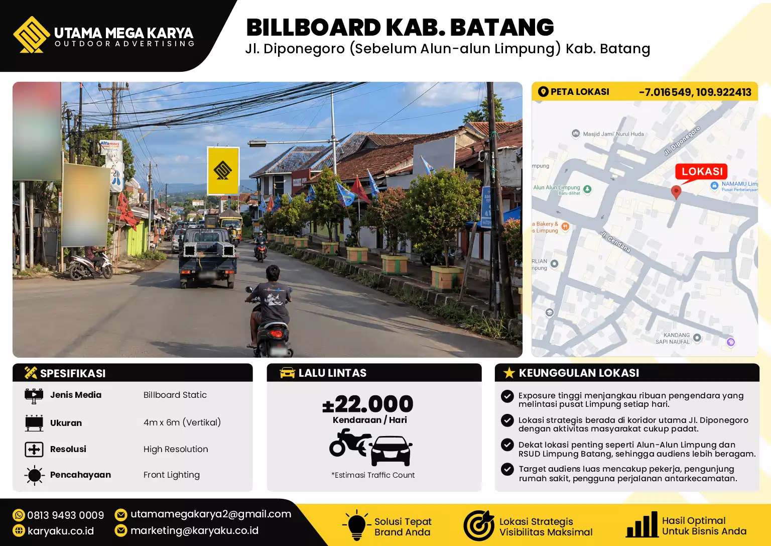 Sewa Titik Baliho dan Billboard di Jl. Diponegoro (Sebelum Alun-alun Limpung) Kab. Batang