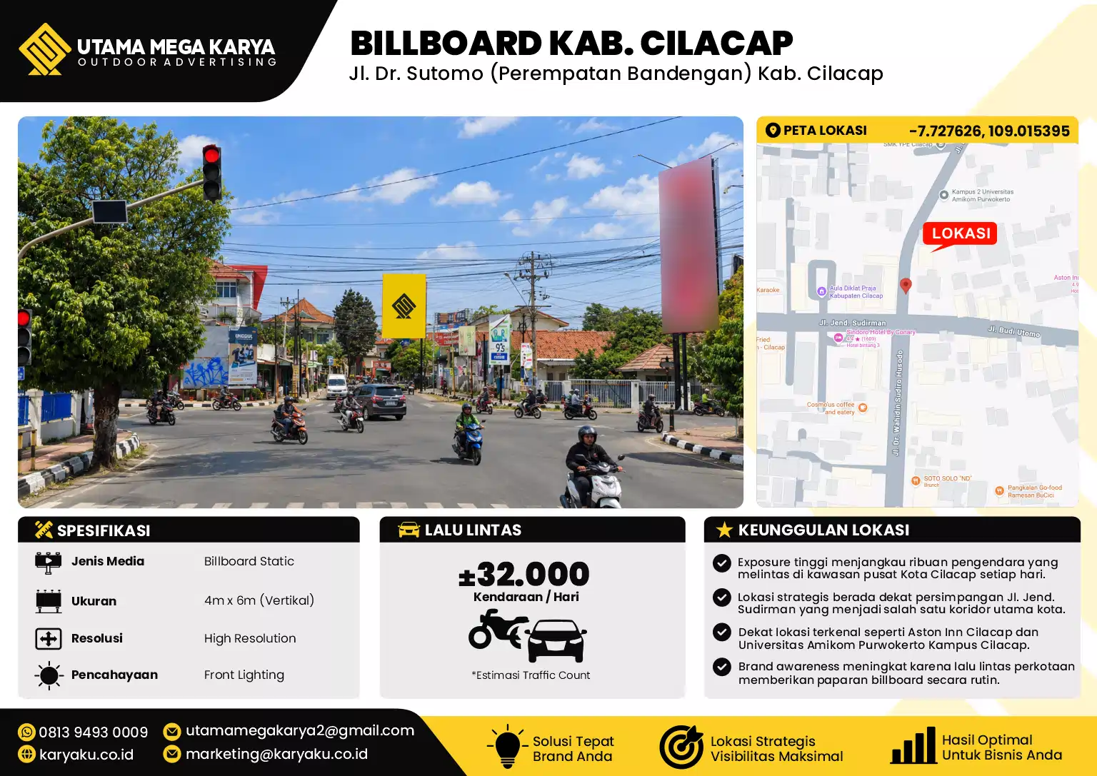 Sewa Titik Baliho dan Billboard di Jl. Dr. Sutomo (Perempatan Bandengan) Kab. Cilacap